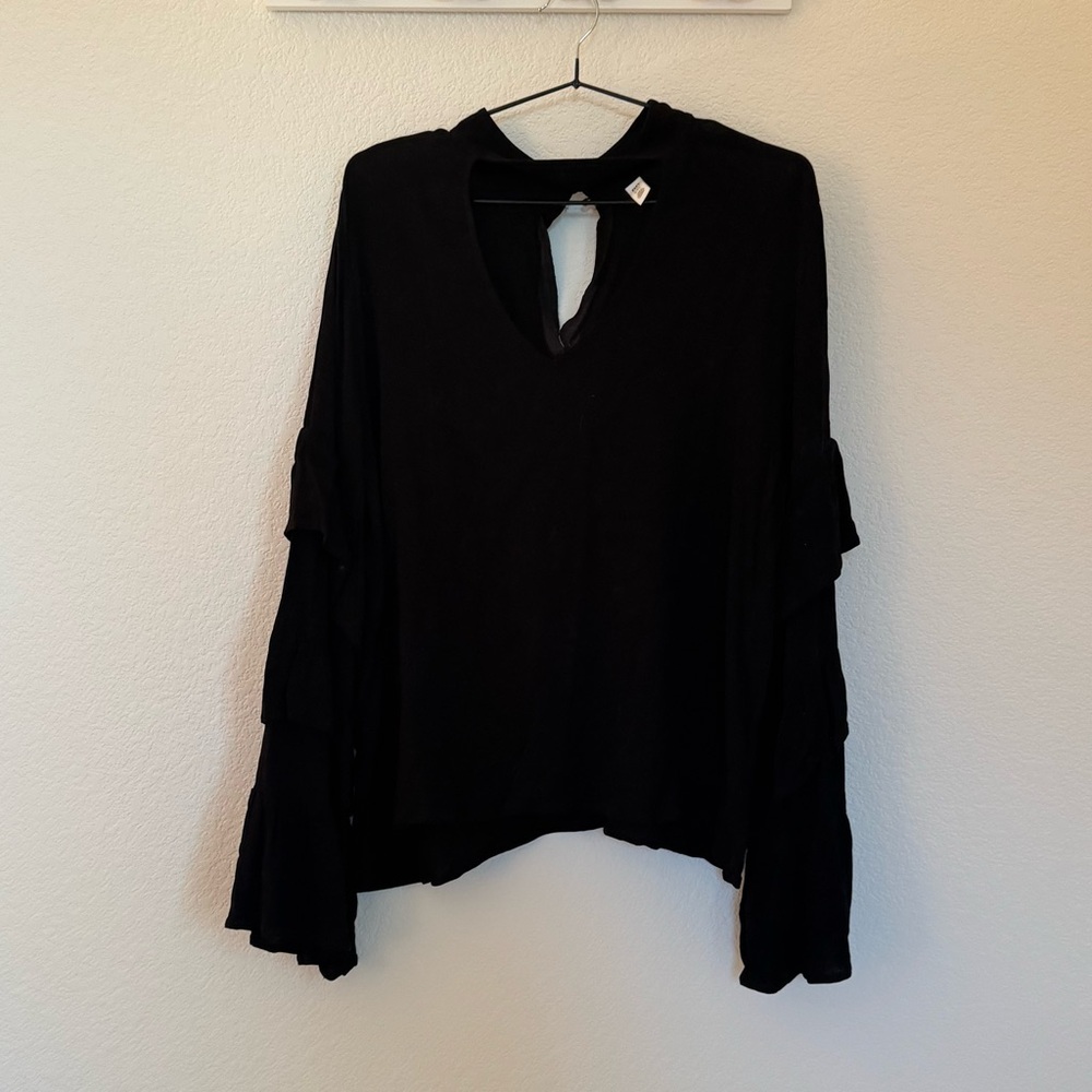 bp Black Long Sleeve Keyhole Tunic with Ruffle Sleeves